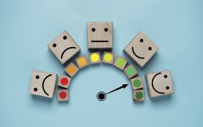 Graphic of a meter going from frowny faces to smiley faces to illustrate the article How Do You Measure Happiness?